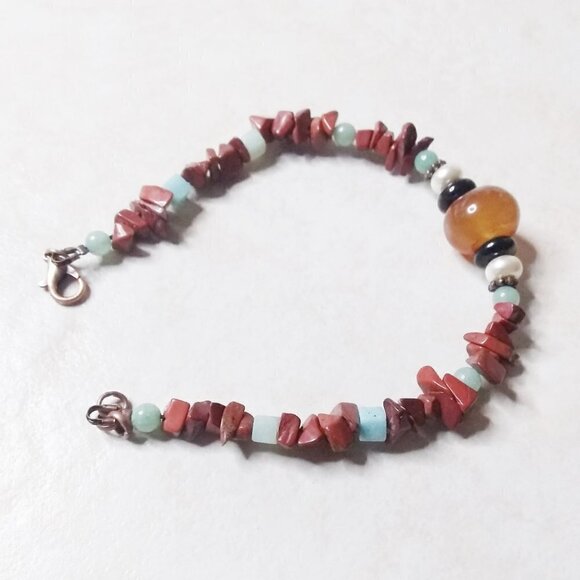 Gemstone Mix Bead Bracelet: Aventurine + Jasper + Agates Fall Color Jewelry! - Picture 1 of 7